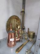 A mixed lot of brass and copper including companion set