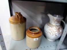 2 stoneware jars and a ewer