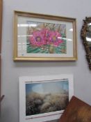 A framed and glazed watercolour and a limited edition print
