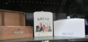 2 bread crocks and a pine box