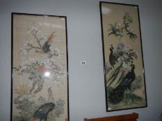 2 oriental paintings of birds and flora