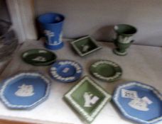 A mixed lot of green and blue Wedgwood