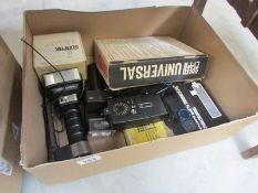 A box of 35mm flashes and flash guns