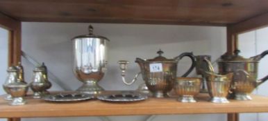 A mixed lot of silver plate including tea set