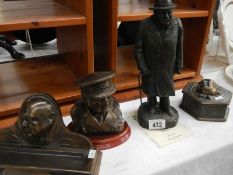 A heritage sculptures bronze effect Winston Churchill bust pen stand,