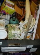 A box of miscellaneous china etc