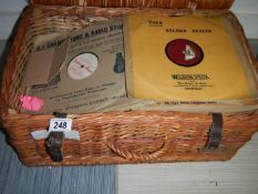 A quantity of 78rpm records in cane basket