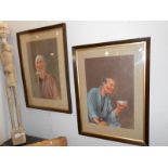 A pair of framed and glazed portrait paintings,