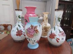 5 hand painted glass vases