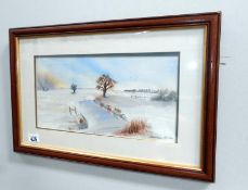 A framed and glazed watercolour country scene