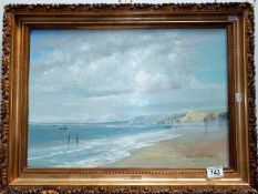 An oil on canvas coastal scene featuring cliffs by Anthony Woodbridge