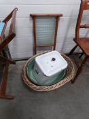 An enamel bread bin, an enamel baby bath,