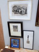 2 pen and ink drawings (both signed) and 2 composite art pictures,