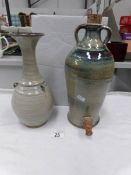 An art pottery vase and flask