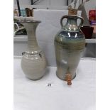 An art pottery vase and flask