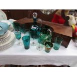 A mixed lot of green glass