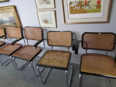 6 1970's and earlier cantilever chrome and wicker chairs after Marcel Breuer (one has damaged rush)