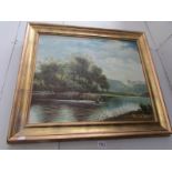 An oil on canvas lake scene signed Barker '15