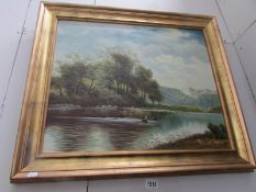 An oil on canvas lake scene signed Barker '15