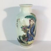 A circa 20th century famille rose vase depicting a beautiful lady with calligraphy and seals,