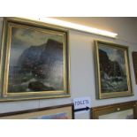 A pair of gilt framed oil on canvas painting of cliff sides by Cedric Gray,