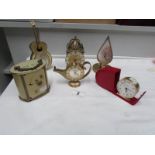 6 Swiza clocks including Aladdin lamp, guitar,