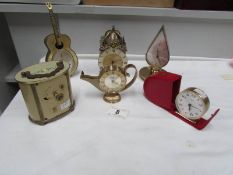 6 Swiza clocks including Aladdin lamp, guitar,