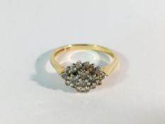 A 9ct gold and diamond cluster ring,