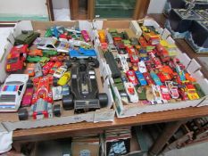 2 boxes of die cast models etc including Dinky, Matchbox,