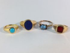 3 9ct gold rings set Lapis Lazuli,