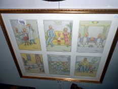 A framed and glazed collection of 6 preliminary crayon and pencil drawings for the 1930's Henry