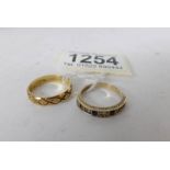 A 18ct gold ring and a gold ring set with stones (one stone missing and HM partially rubbed)