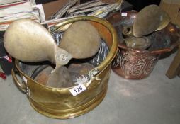 A mixed lot of brass and copper including coal bucket, jardiniere,