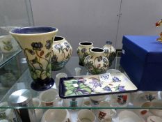 6 pieces of Moorcroft Hepatica pattern designed by Emma Bossons,