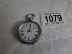 A ladies silver fob watch with enamel dial (not working)