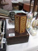 A small mahogany box and an inlaid pencil pot