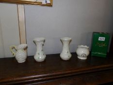 3 Belleek vases and a Belleek jug