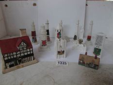 12 items of building themed Goss crested china including lighthouses, Westminster Abbey,