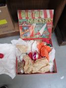 A box of vintage Christmas decorations