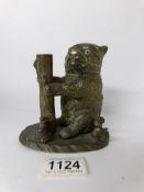 A 19th century bronze bear inkwell in match striker with glass eyes,