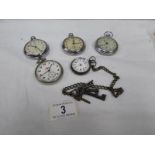 5 pocket watches including Ingersol, USSR, Railway,