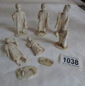 6 ivory figures (some a/f) including one signed