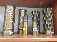 6 items of brass shell case trench art