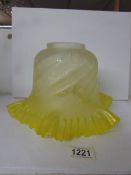 A Victorian yellow glass acid etched oil lamp shade