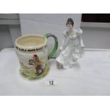 A Royal Doulton Minuet figurine and a Crown Devon 'On Ilkley Moor Baht at' musical tankard