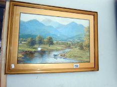 An original watercolour of a view of Snowdon with cattle in background by S Driver Bourne and dated