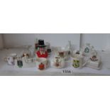 14 pieces of crested china including Grafton battleship,