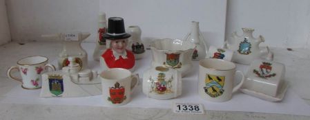 14 pieces of crested china including Grafton battleship,