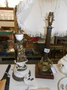 A French style cherub table lamp and a Corinthian column table lamp