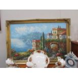 A gilt framed oil on canvas continental scene